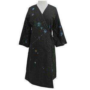 DOSA Black Silk wrap coat sz 3 L sequin applique crystals